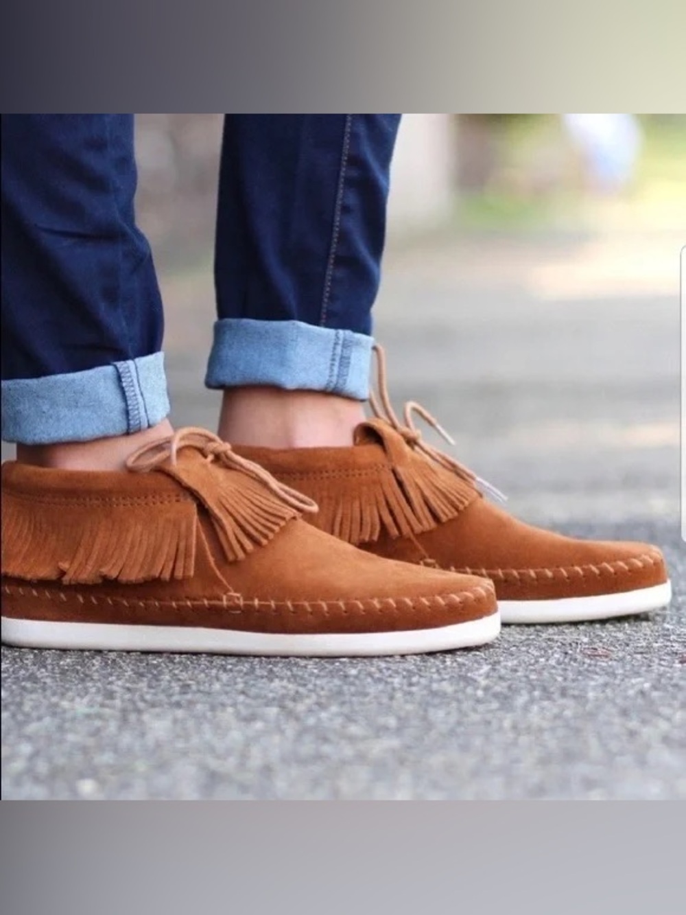 Minnetonka Venice Suede Fringe Bootie Moccasins Size 10 boho tan leather comfy